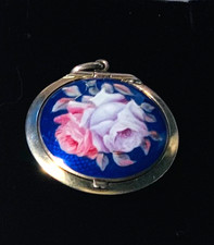 BEAUTIFUL Antique 935 SILVER *ENAMEL GUILLOCHE Compact*  MINT Condition picture