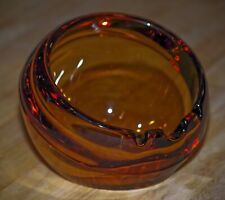 VINTAGE Viking Glass LARGE Orb Sphere ASHTRAY Pipe Holder Amber 1960's picture