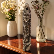 Vtg Aztec/Mayan Style Handmade Flute Totem W/Monkey & Reptile Figures 10