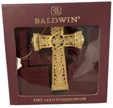 Baldwin 2005 Limited Edition Brass Cross Ornament 24KT Gold Finish 3D 4 Inch picture