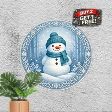 Snowman Winter Sign Round Metal Sign Holiday Snow Wall Decor Plaque 8x8 picture
