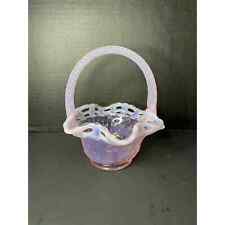 Vintage Fenton Pink Chiffon Basketweave Basket w/Opalescent Reticulated Ruffle  picture