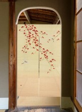 Kyoto Noren Japanese door curtain Linen winterberry Umemodoki handpaint Japan picture