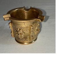 Vintage Heavy Bronze Triple Ashtray Raised Face Relief 1.5 LB Ornate 3 Rest picture