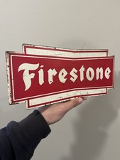 Original Firestone Tire Gas & Oil Advertising Metal Sign Vintage picture