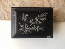 Vintage Chinese Lacquer Ware Box  - Bird & Floral Design, Black & Silver picture