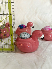 Pink Ceramic Flamingo Bird Pin Cushion Holders Figurines picture