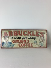 VTG 1991 Arbuckles Ground Coffee Embossed Metal Sign AAA Sign Co Coitsville OHIO picture