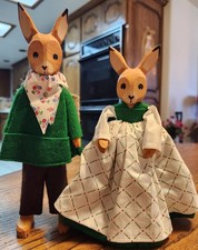 Vtg Lotte Sievers-Hahn 22-cm Hand Carved Wood Easter Bunny Pair Germany 8.5 NM picture