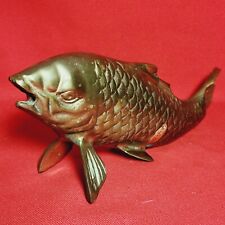Vintage Chinese Koi Carp Fish Brass Figural Sculpture Decor Paper Weight picture