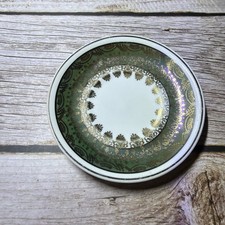 Vintage Leart Brazil Porcelain Green Opalescent Gold Design Saucer Plate 3.75” picture