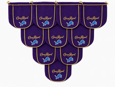 Lot of 10 Detroit Lions Crown Royal Purple Drawstring Bags Gold Trim picture