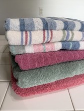 6 Vintage JC Penny Home & Palatial Pastel Striped/Solid Bath Towels 100% Cotton picture