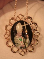 Striking Festooned Goldtone Green Accented Pope Benedict XVI  Necklace Brooch picture