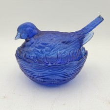 Vintage 1940’s Fenton Hsinchu/AA Imports Cobalt Blue Dove On Nest Trinket Dish picture