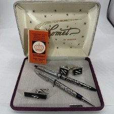 VTG Sterling Silver Inlay Mech. Pencil Pen Comet By Windsor Cufflink Tie Clip picture