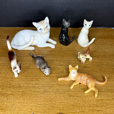Vintage Miniature Cat Figurines Lot of 7 - Porcelain Ceramic Mid Century Modern picture