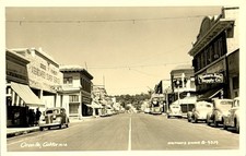 RPPC Oroville California Street Scene Main Street 1940s Gas Station Postcard picture