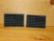 Lot of 2 AMERICAN FLAG EMBROIDERED PATCH BLACK GREY USA VELC*O Fastener picture