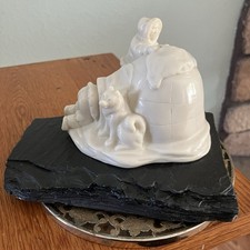 Pearlite Canada Inuit Eskimo Family & Husky Dog Building Igloo 5 in 1970's MCM picture
