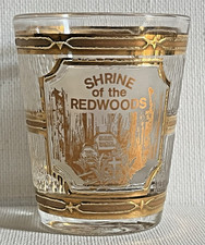 Vintage Culver Shot Glass California Shrine Of The Redwoods Tree 22kt Gold EUC picture