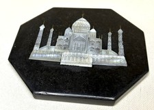Vintage India Black Marble Taj Mahal Inlay Coaster Paperweight Pietra Dura 4