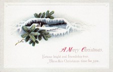 Antique IAPC Christmas Embossed Postcard Split Rail Fence Snow Pines 1916 CP457 picture
