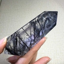 98g Natural Black Quartz Rutilated Obelisk Crystal Double Point Reiki Decor picture