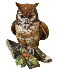 Vintage Woodland Owl Figure Perched on Tree Branch Hand Painted Enesco Japan 6” picture