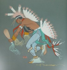 Vintage Native American Dancer Painting Signed Anderson Framed 18-1/4 x 22-1/4in picture