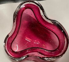 Italian Cranberry Bubble Art Glass Candy Dish picture