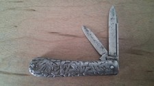 RARE 1920-1940 Case Knife ~ Embossed Metal Handle Jack Knife/ Unique Blade picture