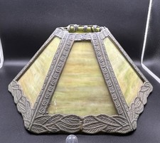 Antique Six Panel Green Slag Glass Boudoir Lamp Shade picture