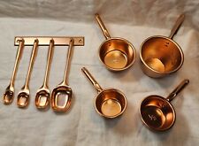 9 Piece Vintage Mirro Copper Tone Measuring Cups & Spoons Set w/ Hanging Rack picture