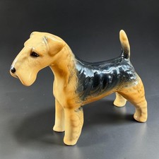 Beswick England Airedale Terrier Dog Figurine Vintage Porcelain Tan Black 3x4in picture