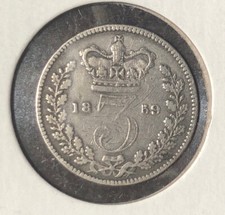 1859 BRITAIN 3 PENCE Silver Coin-Victoria-KM#730 picture