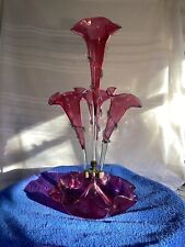 Vintage Victorian Cranberry Rigaree Glass Epergne Centerpiece, 21 Inches Tall picture