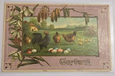 Easter Greeting Chickens & Eggs Antique Embossed Posted 1911 Used Postcard F7  picture
