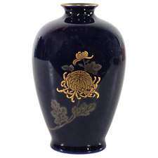 Fukagawa Blue Gold Vase Porcelain Metal Blue 5.5