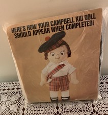 Vintage 1982 Campbells Kids Boy Stuffed Rag Doll Kit Beret Kilt Sash Brand New picture