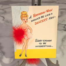 Vintage Art Guild of Williamsburg B-day Card Unused Pin Up Dancer Feather 1950s picture