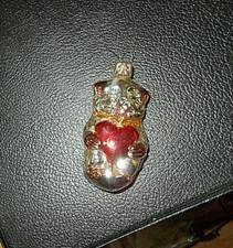 ANT/VTG GERMAN MERCURY GLASS TEDDY BEAR W/HEART CHRISTMAS TREE ORNAMENT~3 3/4