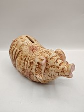 Ceramic Pig Coin Bank Figurine/Natural Brown Glaze Finish/Coin Slot On Top... picture
