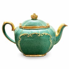 RARE Sadler Cube Teapot Emerald Green Gold Trim #1922 England Art Deco VTG READ picture