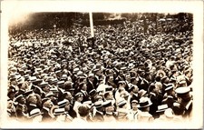 RPPC Large Outdoor Crowd Straw Hats Vintage Postcard 4P24-28 picture