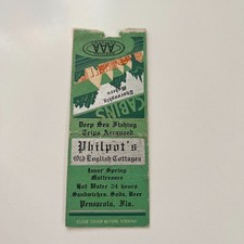 Philpot's Old English Cottages 1939 Pensacola FL Vintage Matchbook Cover TMB86-4 picture
