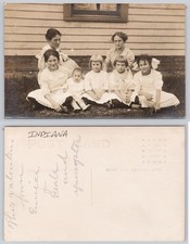 Indiana RPPC Family Portrait Postcard c.1910s-20s - 2 Women 5 Children picture