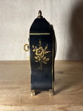 Rare Vintage CYMA Swiss Made Mechanical Alarm Clock Black Gold Floral picture