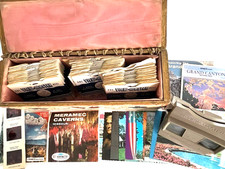 Vintage View-Master, 76 Reels, 15 Postcards/Slides, Handpainted Padded Box, 1946 picture