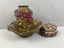 Antique 1900s Goofus Glass Cabbage Rose lot of 3 picture